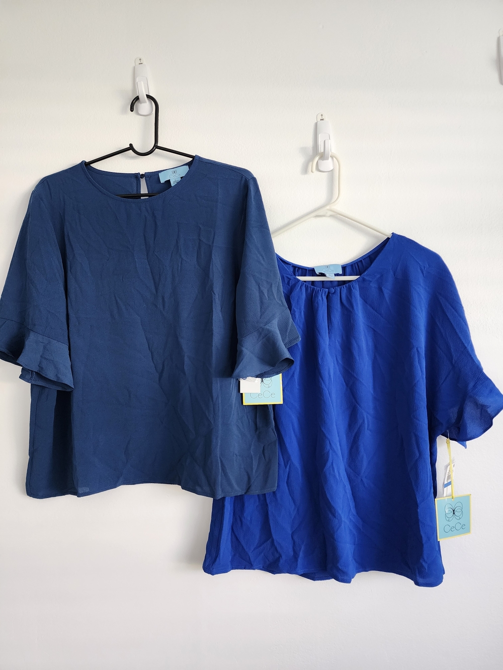 CeCe Set of 2 Blue Ruffle Sleeve Blouses Tops XL NWT